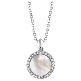 SHY CREATION INC 14kt White Gold .14 Diamond 1.18 Onyx MOP Circle Reversible Necklace