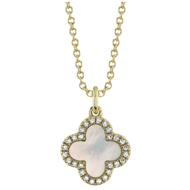 SHY CREATION INC 14kt Yellow Gold .15 Diamond .88 Onyx MOP Clover Reversible Necklace SHY CREATION INC 14kt Yellow Gold .15 Diamond .88 Onyx MOP Clover Reversible Necklace