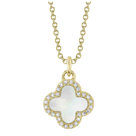 SHY CREATION INC 14ky .08 Diamond .41 MOP Clover Neck