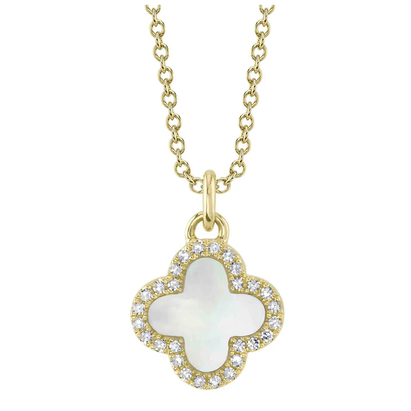 SHY CREATION INC 14ky .08 Diamond .41 MOP Clover Neck