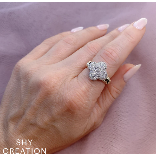 SHY CREATION INC 14ky 1.00 Diamond Pave Clover Ring