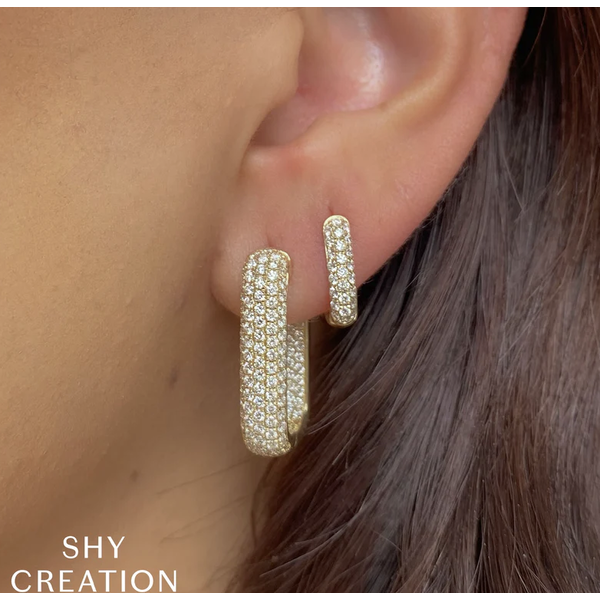 SHY CREATION INC 14ky 2.11 Diamond Pave Rectangle Hoops