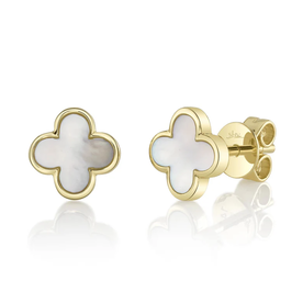 SHY CREATION INC 14ky .59 MOP Clover Studs SHY CREATION INC 14ky .59 MOP Clover Studs