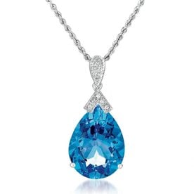 14kt White Gold .04ct Diamond 20.00ct Blue Topaz Pendant