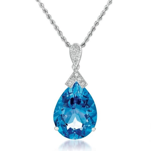 14kt White Gold .04ct Diamond 20.00ct Blue Topaz Pendant