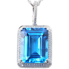 14kt White Gold .59ct Diamond 30.74ct Blue Topaz Pendant