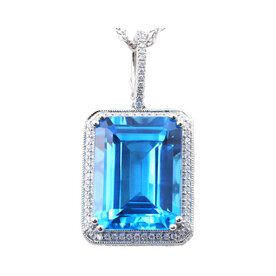 14kt White Gold .59ct Diamond 30.74ct Blue Topaz Pendant