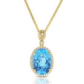 14kt Yellow Gold .48ct Diamond 15.87ct Swiss Blue Topaz Pendant