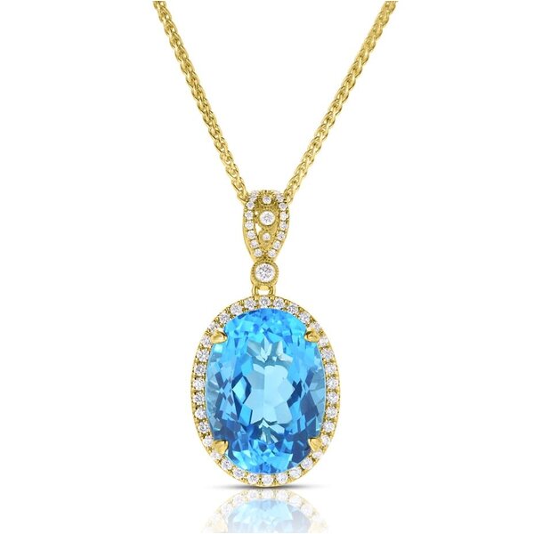 14kt Yellow Gold .48ct Diamond 15.87ct Swiss Blue Topaz Pendant