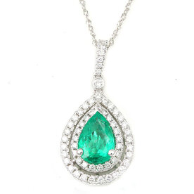 14kt White Gold .45 Dia 1.04 Emerald Pendant