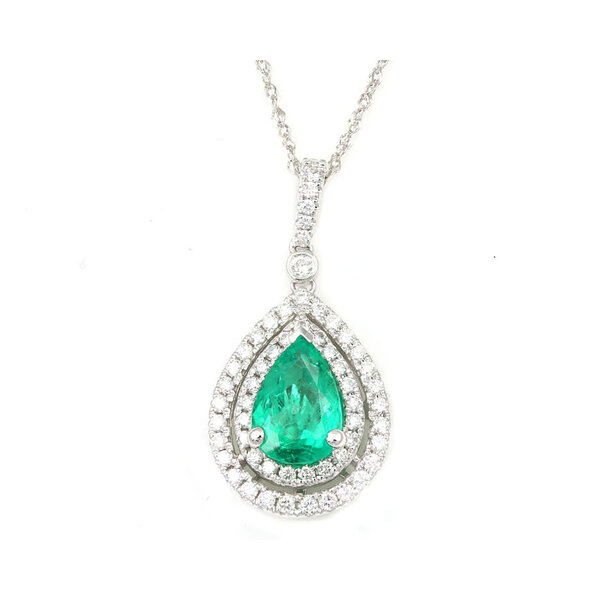 14kt White Gold .45 Dia 1.04 Emerald Pendant