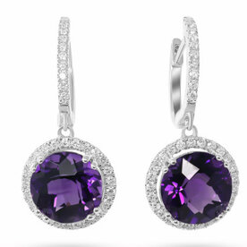 14kt White Gold .49ct Diamond 4.64ct Amethyst Earrings