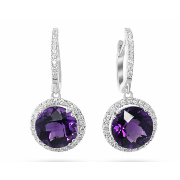 14kt White Gold .49ct Diamond 4.64ct Amethyst Earrings