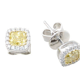 14kt White Gold .18ct Diamond .86ct Yellow Diamond Earrings