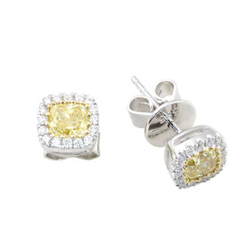 14kt White Gold .18ct Diamond .86ct Yellow Diamond Earrings