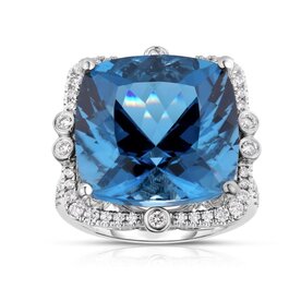 14kt White Gold .52ct Diamond 17.5ct London Blue Topaz Ring