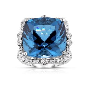 14kt White Gold .52ct Diamond 17.5ct London Blue Topaz Ring