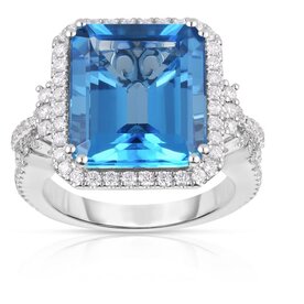 14kt White Gold .71ct Diamond 11.84ct London Blue Topaz Ring