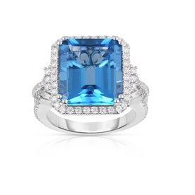 14kt White Gold .71ct Diamond 11.84ct London Blue Topaz Ring