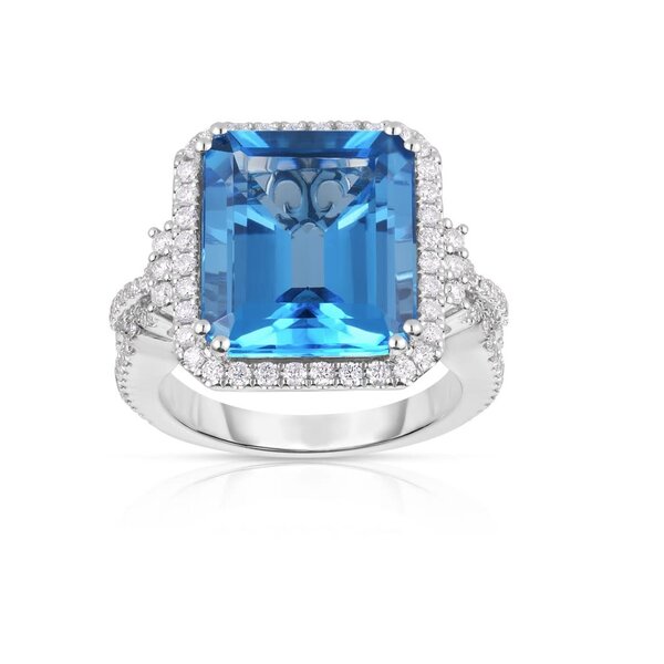 14kt White Gold .71ct Diamond 11.84ct London Blue Topaz Ring