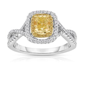 14kt White Gold .33ct Small Diamond .90ct Yellow Diamond Ring