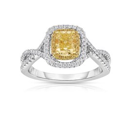 14kt White Gold .33ct Small Diamond .90ct Yellow Diamond Ring