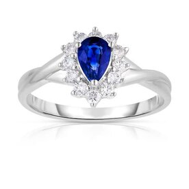 14kt White Gold .28ct Diamond .54ct Sapphire Ring