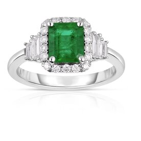 18kt White .43ct Diamond 1.06ct Emerald Ring