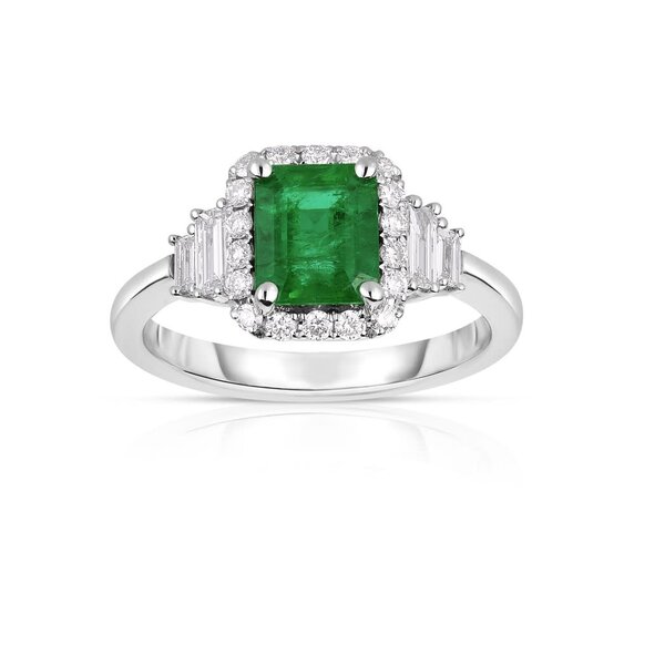 18kt White .43ct Diamond 1.06ct Emerald Ring