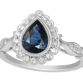 14kt White Gold .18ct Diamond 1.23ct Sapphire Ring