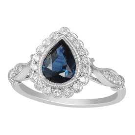 14kt White Gold .18ct Diamond 1.23ct Sapphire Ring