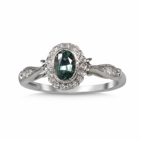 14kt White Gold .13ct Diamond .58 Green Sapphire Ring