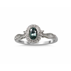 14kt White Gold .13ct Diamond .58 Green Sapphire Ring