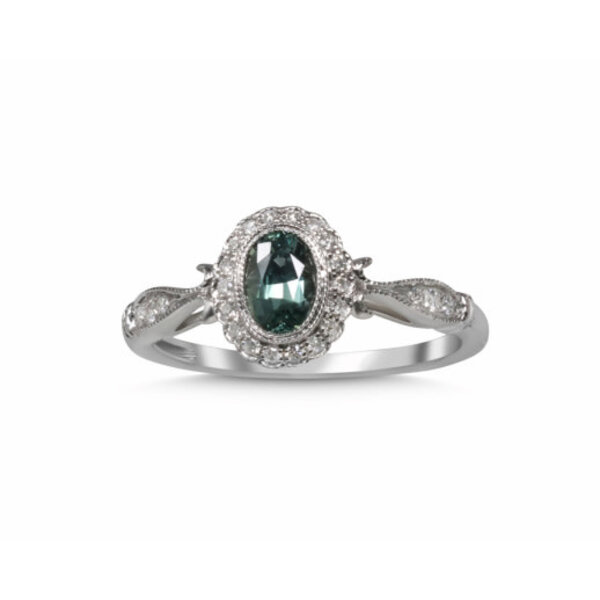 14kt White Gold .13ct Diamond .58 Green Sapphire Ring