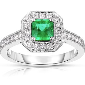 14kt White Gold .44ct Diamond .64ct Emerald Ring