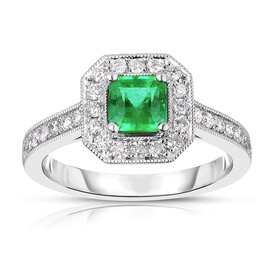 14kt White Gold .44ct Diamond .64ct Emerald Ring