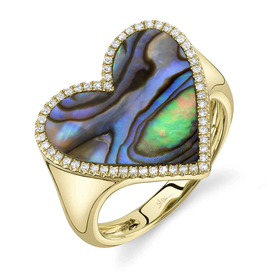 SHY CREATION INC 14kt Yellow Gold .15 Diamond 1.83 Abalone Shell Heart Ring