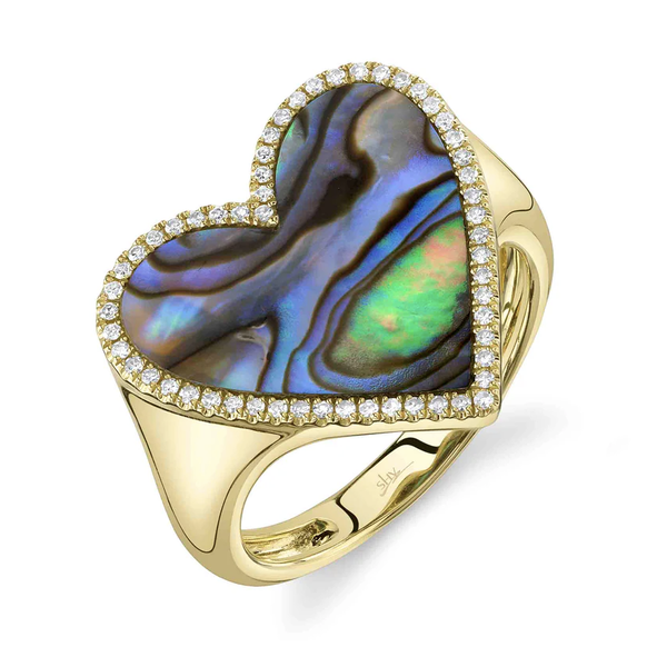 SHY CREATION INC 14kt Yellow Gold .15 Diamond 1.83 Abalone Shell Heart Ring