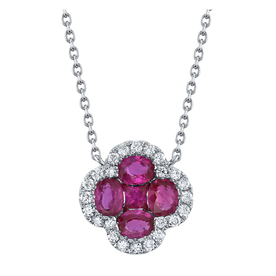 SHY CREATION INC 14kt White Gold .16 Diamond .89 Ruby Clover  Necklace