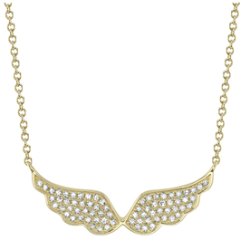 SHY CREATION INC 14kt Yellow Gold .18 Diamond Angel Wings Necklace