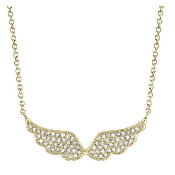 SHY CREATION INC 14kt Yellow Gold .18 Diamond Angel Wings Necklace