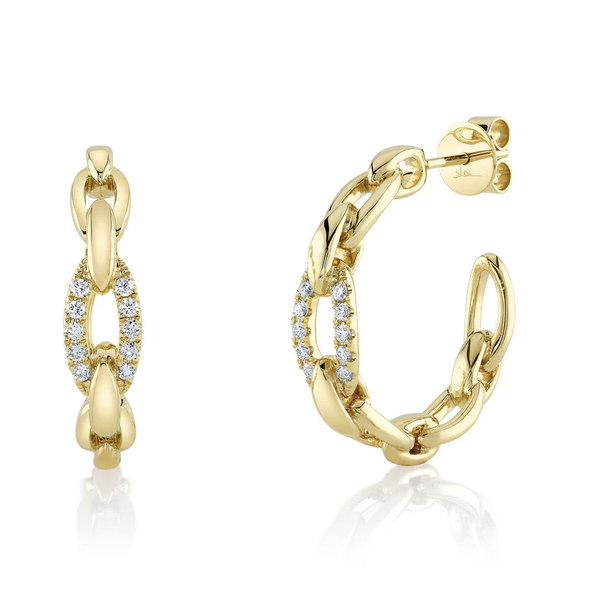 SHY CREATION INC 14kt Yellow Gold .25 Diamond Link Hoop Earrings