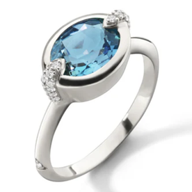 MONICA RICH KOSANN "Points North" Deep-Set Oval London Blue Topaz Ring with White Sapphires in Sterling Silver