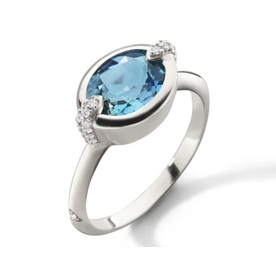 MONICA RICH KOSANN "Points North" Deep-Set Oval London Blue Topaz Ring with White Sapphires in Sterling Silver