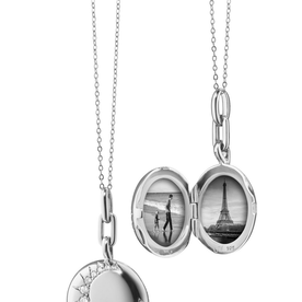 MONICA RICH KOSANN "Sun" Silver Locket Necklace with Sapphires