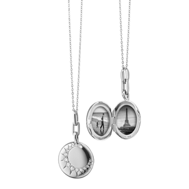 MONICA RICH KOSANN "Sun" Silver Locket Necklace with Sapphires