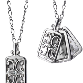 MONICA RICH KOSANN Rectangular Gate Locket with Sapphires Sterling Silver necklace with sapphire accents for two or three photos, 18" or 30" chain