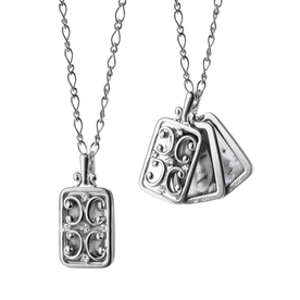 MONICA RICH KOSANN Rectangular Gate Locket with Sapphires Sterling Silver necklace with sapphire accents for two or three photos, 18" or 30" chain