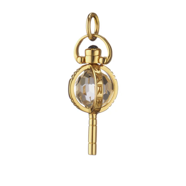 MONICA RICH KOSANN Mini "Carpe Diem" 18K Gold Key With Rock Crystal and Blue Sapphire