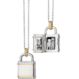 MONICA RICH KOSANN Two-Tone Square "Lock" Inspired Locket in Sterling Silver and Solid 18K Yellow Gold